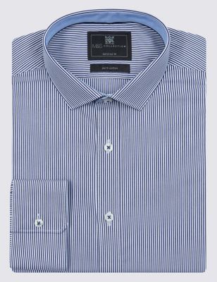 Pure Cotton Tailored Fit Contemporary Contrast Bengal Striped Shirt